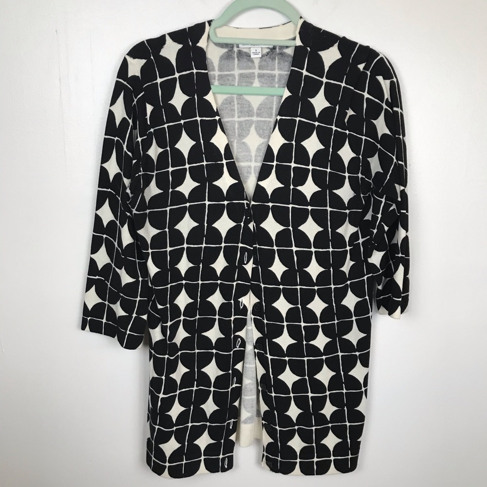 Isaac‎ Mizrahi Live! Cardigan Dots Geometric Women Small Button Up 100% Cotton